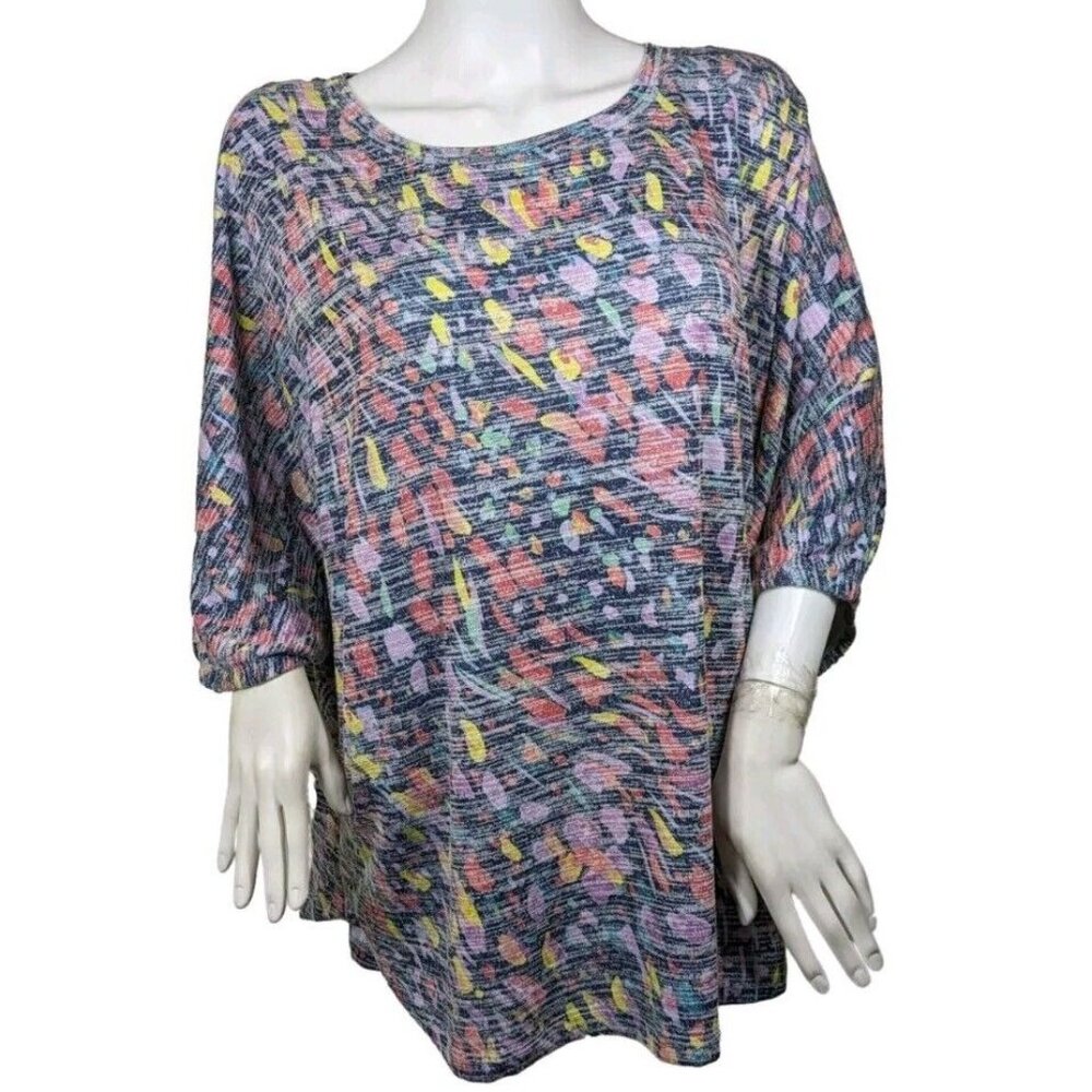 Westbound Women's Multi Color Pastel Confetti Short Sleeve Blouse Top 2X NWT